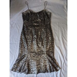 Banana Republic L'Wren Scott Wiggle Dress Silver Sequins‎ Size 14 Lined Cocktail